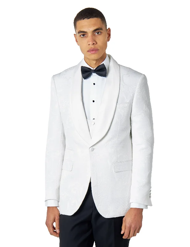 Men's Suits with Three-Button JacketsHENRY – WHITE TUXEDO SUIT JACKET DAMASK FLOCKED JACQUARD PRINTED