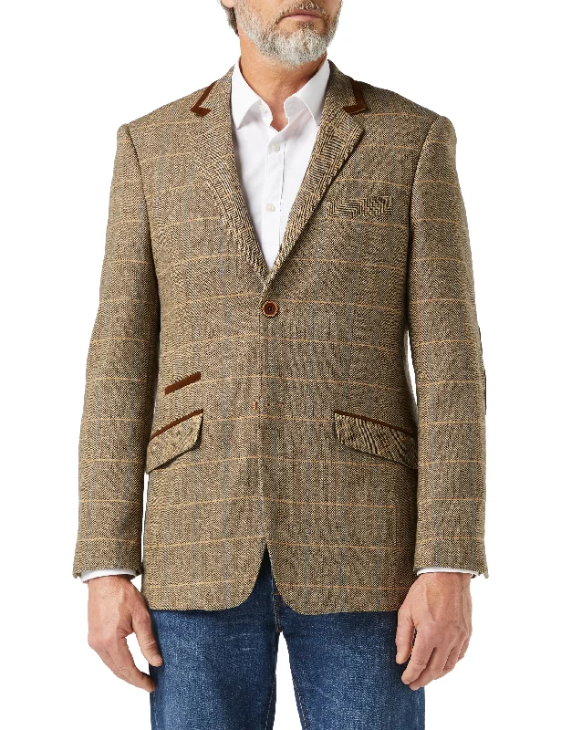 High-Quality Men's Custom SuitsELTON - BROWN TWEED BLAZER WITH VELVET TRIM COLLAR