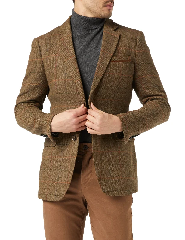 Men's Suits with Skinny LegsJARVIS - Tweed Check Tan Blazer