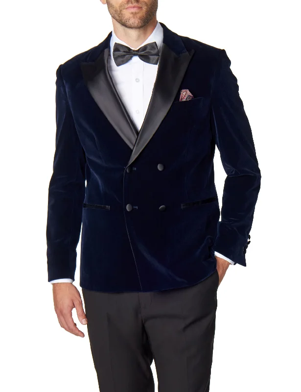 Comfortable Men's Stretch SuitsSMITH-NAVY TUXEDO DOUBLE BREASTED VELVET BLAZER