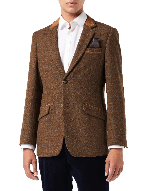 Men's Suits with Belt LoopsVITORI - BROWN TWEED CHECK JACKET