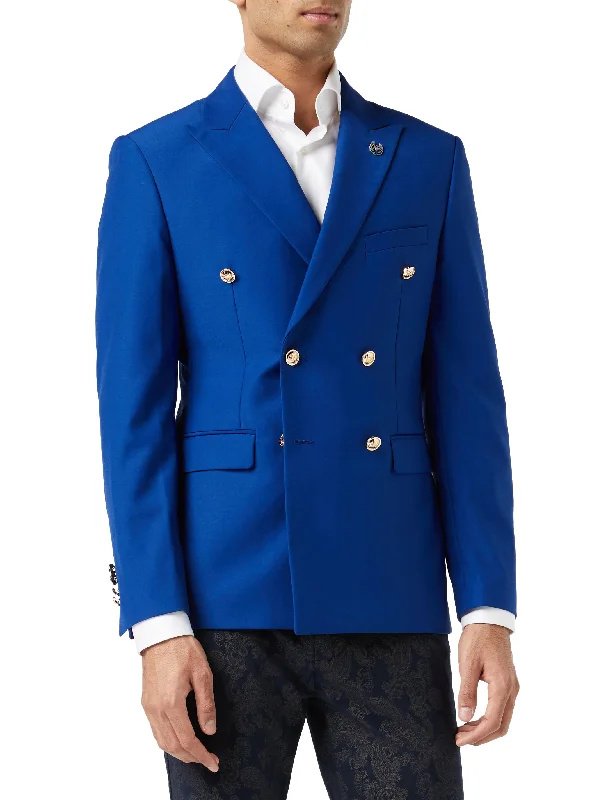 Stylish Men's Velvet SuitsBLUE DOUBLE BREASTED GOLD BUTTON JACKET