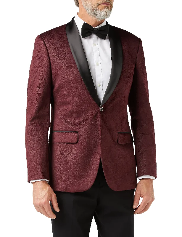 Men's Suits with SuspendersRONY - MAROON VELVET PAISLEY BLAZER