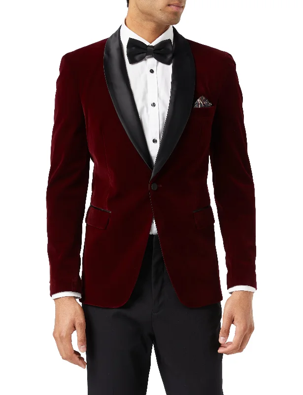 Cool Men's Modern SuitsTUXEDO SAM - Burgundy Soft Velvet Jacket