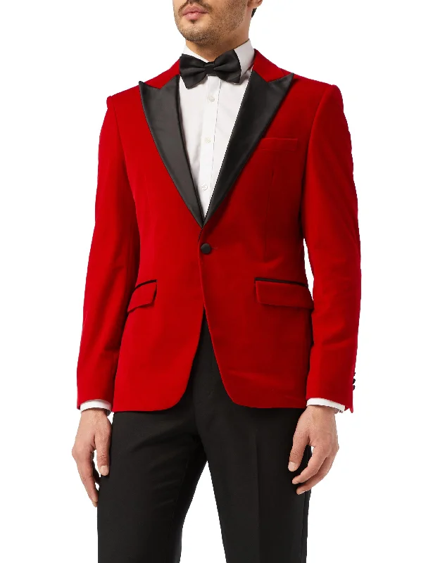 Men's Suits for Corporate SettingsDINNER JES - Red Soft Velvet Tuxedo Jacket