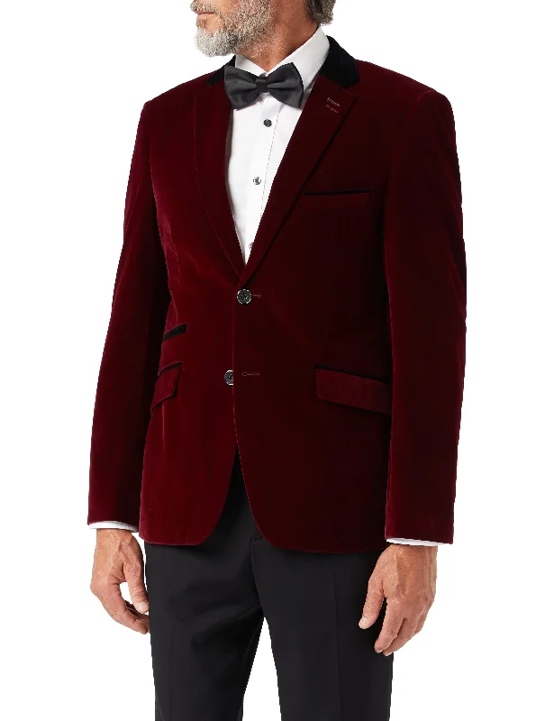 Men's Suits with Pleated TrousersSAM - Burgundy Velvet Blazer