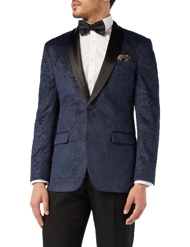 Lightweight Men's Summer SuitsRONY - NAVY VELVET PAISLEY BLAZER