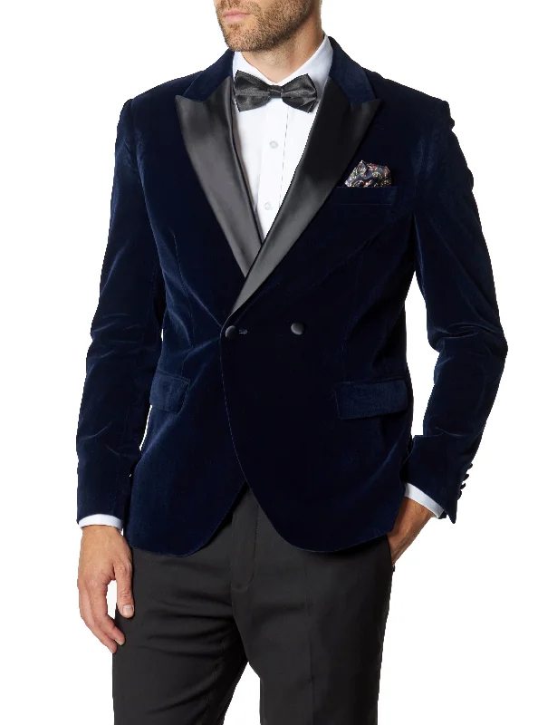 Elegant Men's Linen SuitsWILLS - NAVY VELVET DINNER JACKET