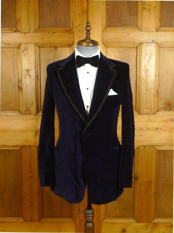 Men's Suits for Sports Events24/1139 immaculate vintage british midnight blue velvet dinner / smoking jacket w/ braid trims 37 long