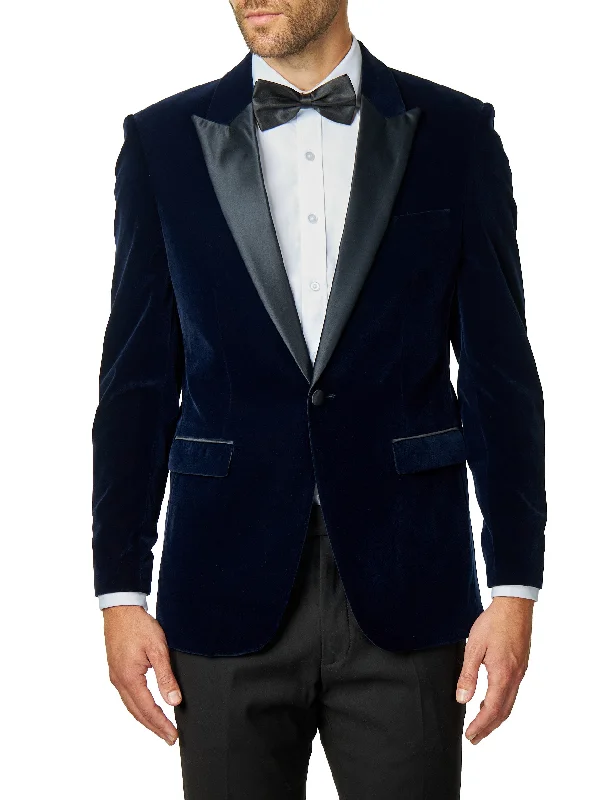 Men's Suits with Personalized LiningsDINNER GARY – NAVY SOFT VELVET TUXEDO JACKET