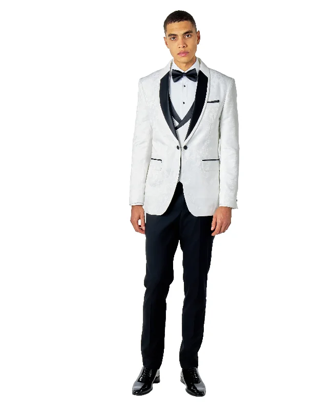 Men's Suits with Peak LapelsBRUCE - WHITE TUXEDO SUIT JACKET FLORAL PAISLEY BLAZER