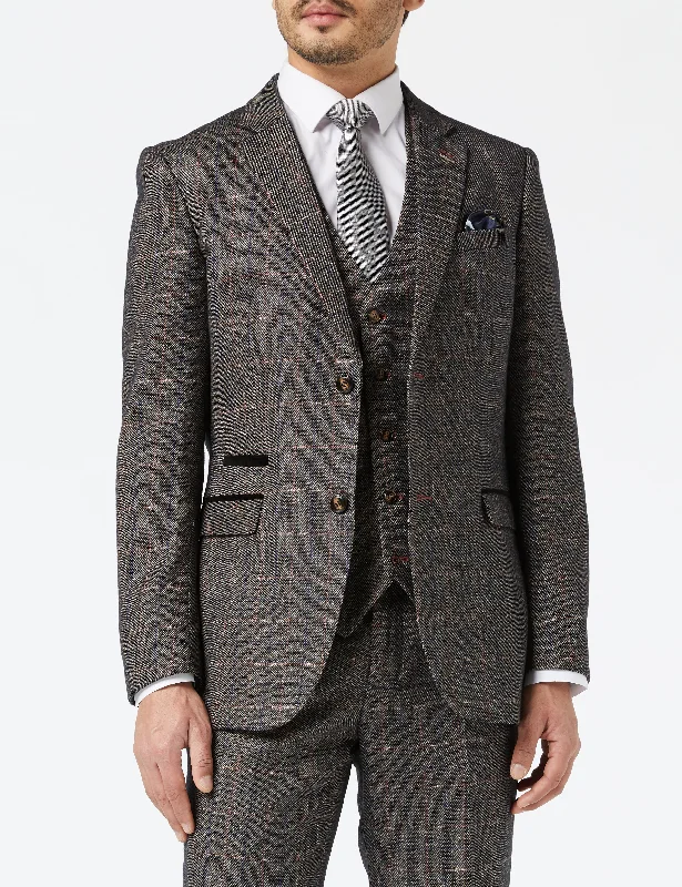 Men's Suits with Heavy-Duty ButtonsJULES - BROWN TWEED CHECK JACKET & WAISTCOAT