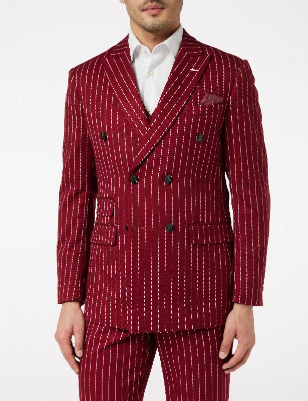 Men's Suits with Mother-of-Pearl ButtonsPinstripe Double Breasted Maroon Jacket