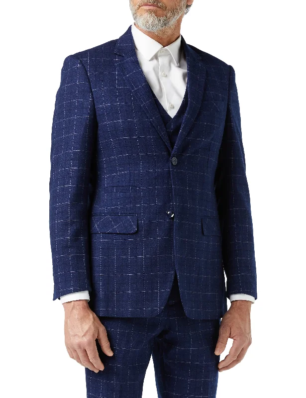 Best Men's Tailored SuitsHECTOR - NAVY GRID WINDOWPANE CHECK  JACKET & WAISTCOAT