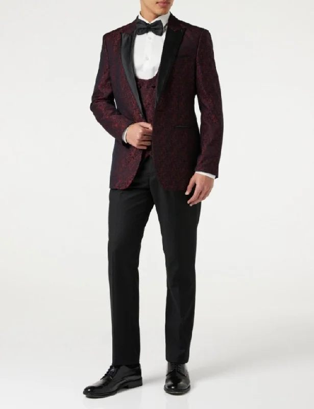 Men's Suits for Job InterviewsLUCA - MAROON PRINTED DINNER TUX JACKET