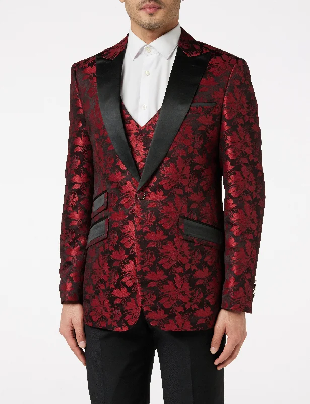 Men's Suits with Personalized LiningsRED GROOMS WEDDING JACKET & WAISTCOAT