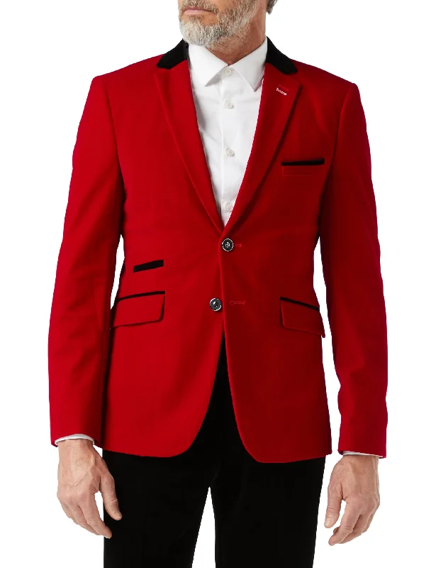 Men's Suits with Hidden PocketsJES - Red Soft Velvet Dinner Jacket