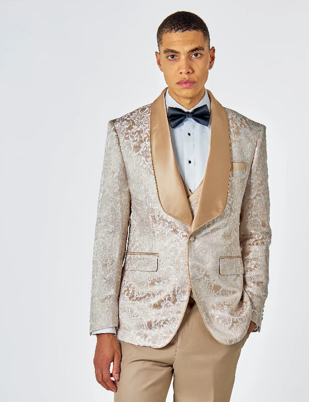 Men's Suits with Two-Button JacketsLOUIS – CHAMPAGNE DINNER TUXEDO JACKET GOLD JACQUARD PRINT