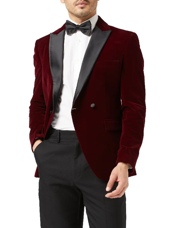 Men's Suits with Satin LiningsWILLS - Burgundy Soft Velvet Dinner Jacket