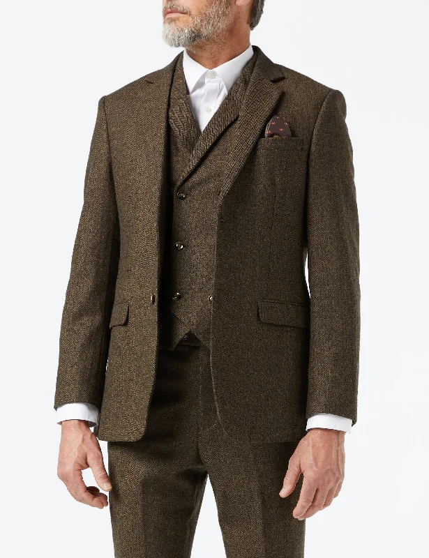 Casual Men's Blazer SuitsJAX - BROWN HERRINGBONE TWEED JACKET