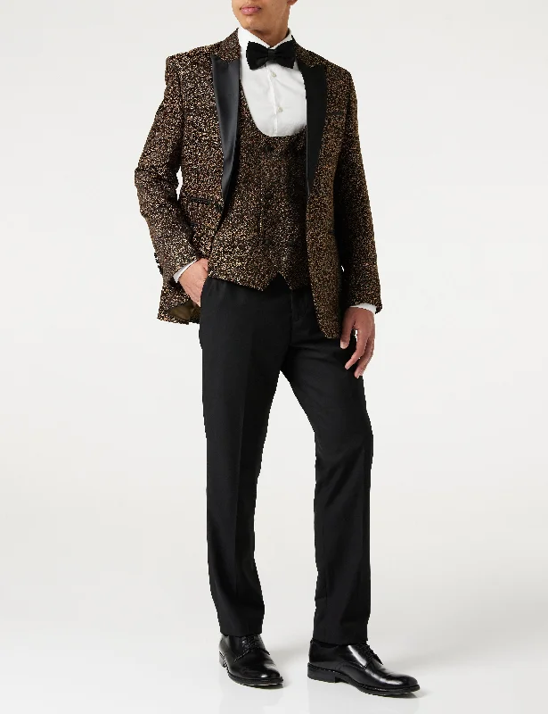 Men's Suits for Every OccasionBRIAN - Floral Jacquard Print Gold Tuxedo Jacket With Waistcoat