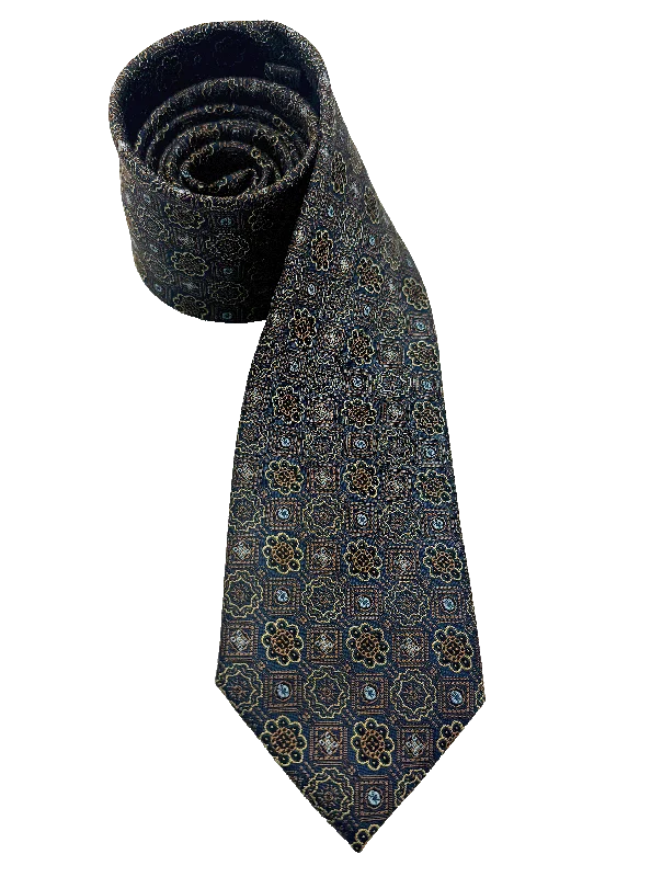 Brown Tile Print Silk Tie