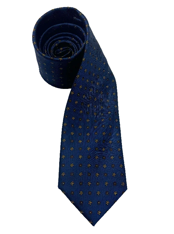 Navy Brown Floral Print Silk Tie