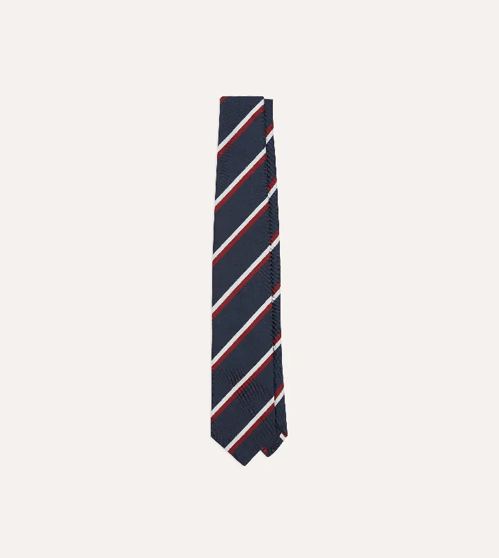 Navy, Red and White Double Stripe Mogador Silk Tipped Tie