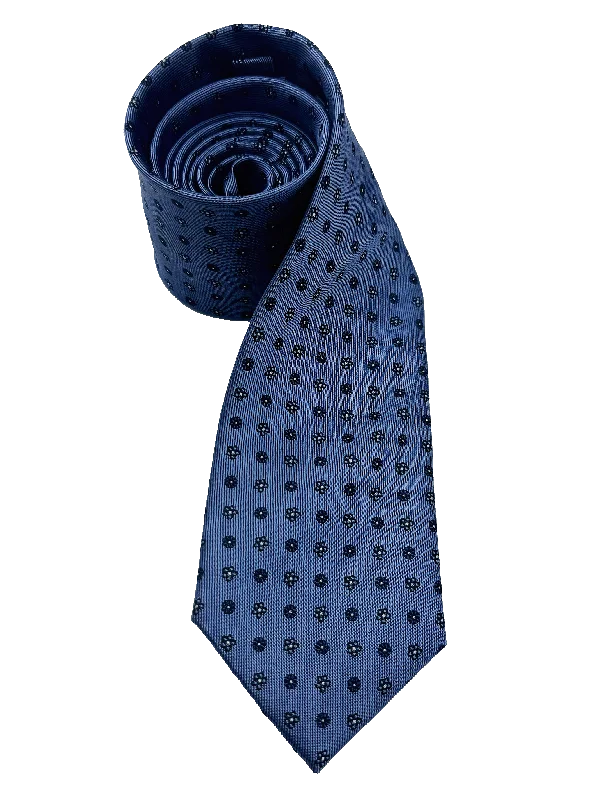 Blue Floral Print Silk Tie