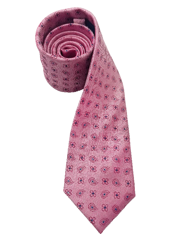 Pink Clover Paisley Print Silk Tie