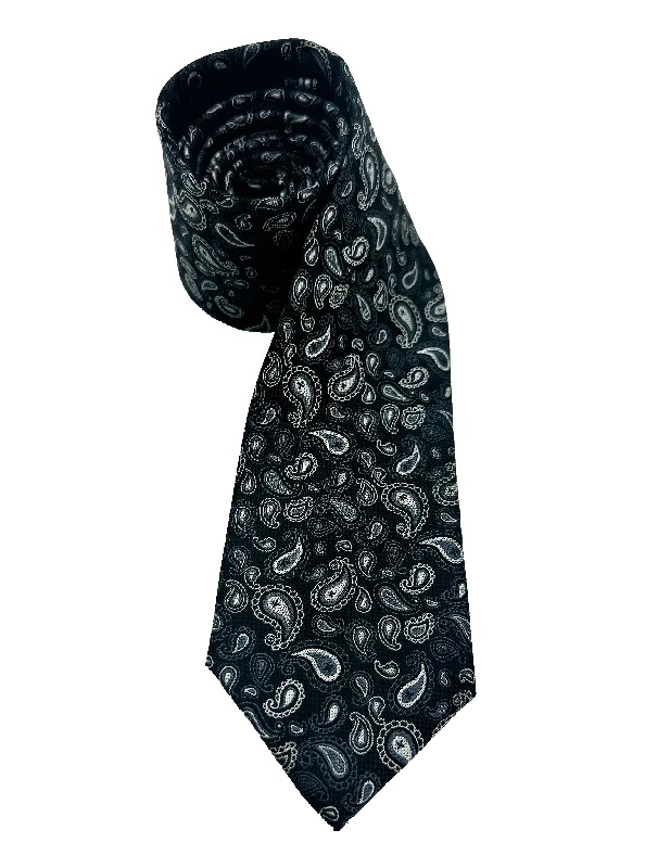 Black Paisley Print Silk Tie