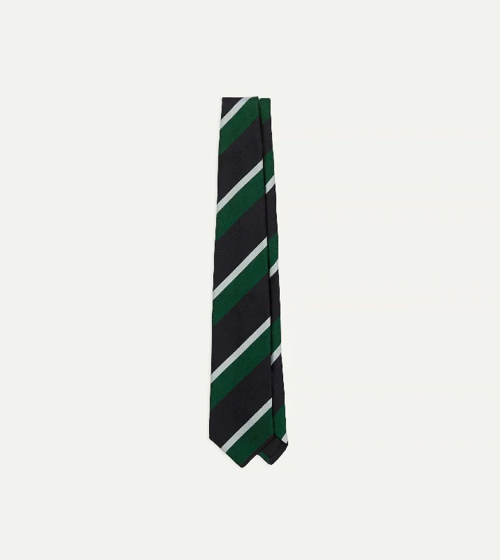 Green, Navy and White Stripe Tipped Repp Silk Tie