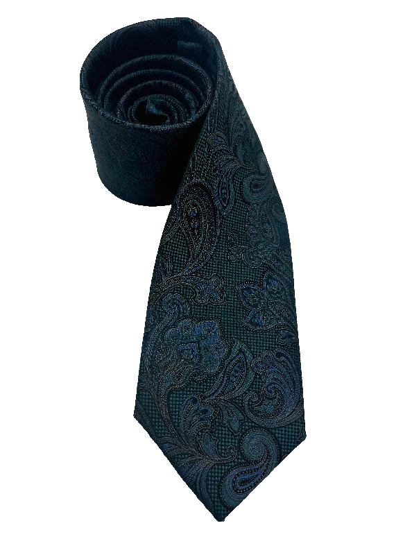 Blue Green Paisley Print Silk Tie