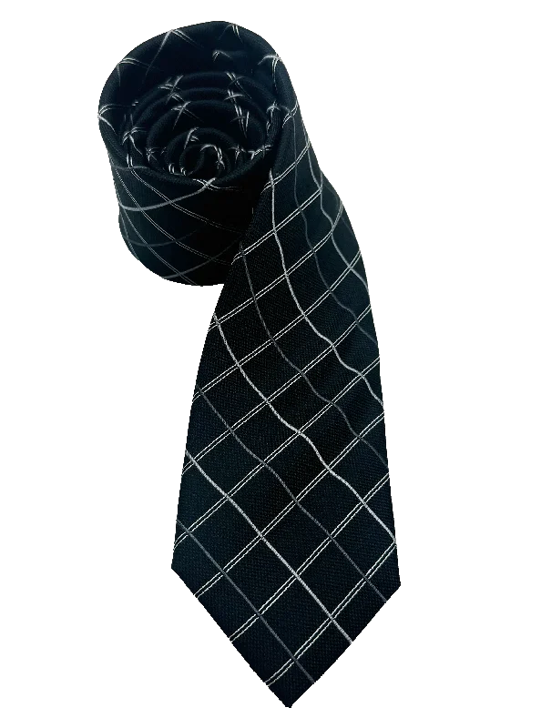 Black Checked Print Silk Tie