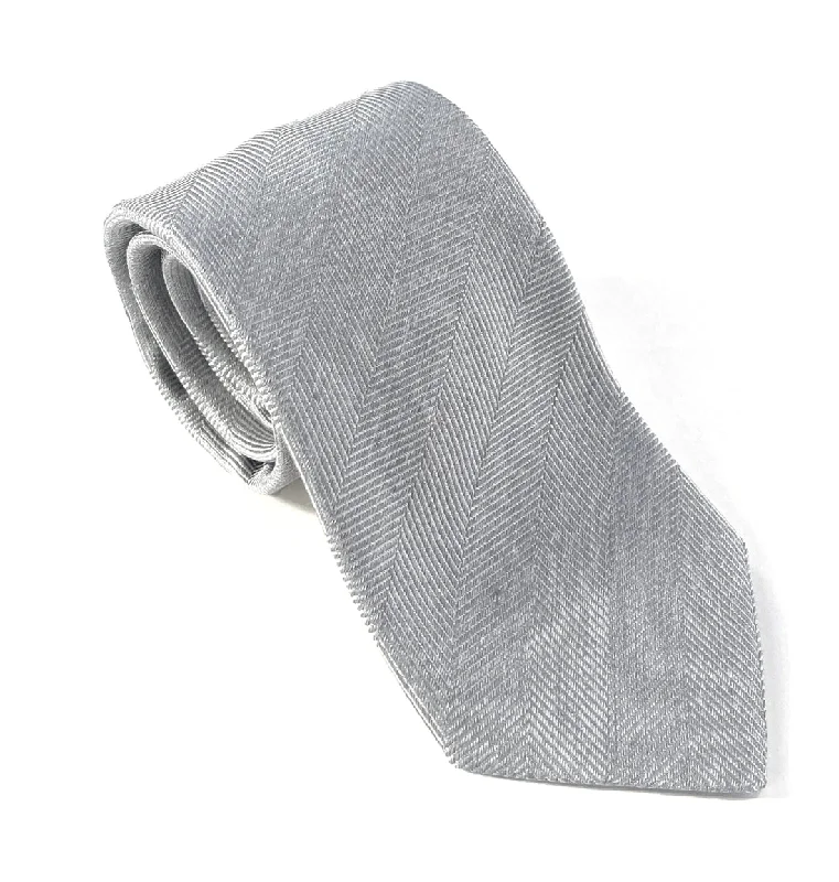 Silver Herringbone Silk & Linen Tie