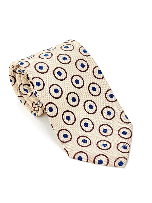 Mid Blue, Beige & Brown Circle Print Tie