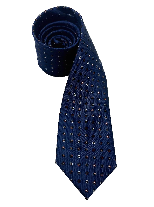 Navy Floral Print Silk Tie