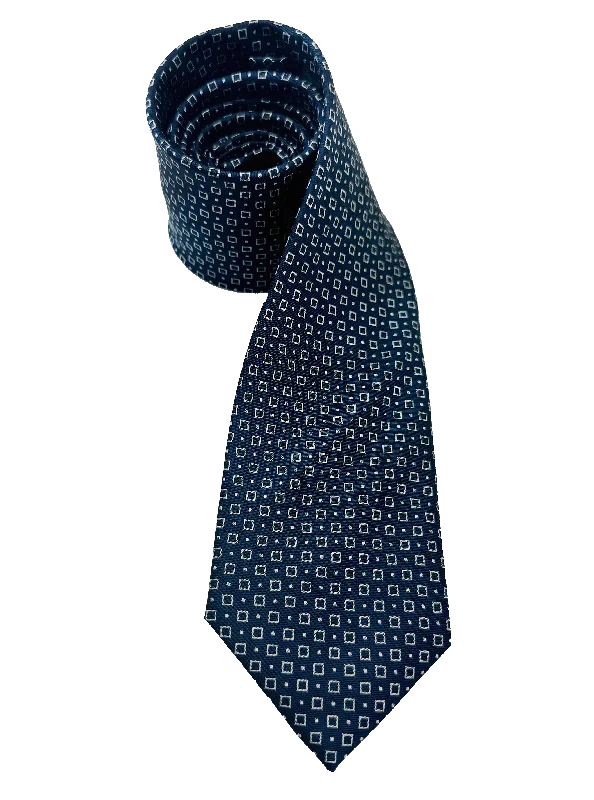 Blue Square Print Silk Tie