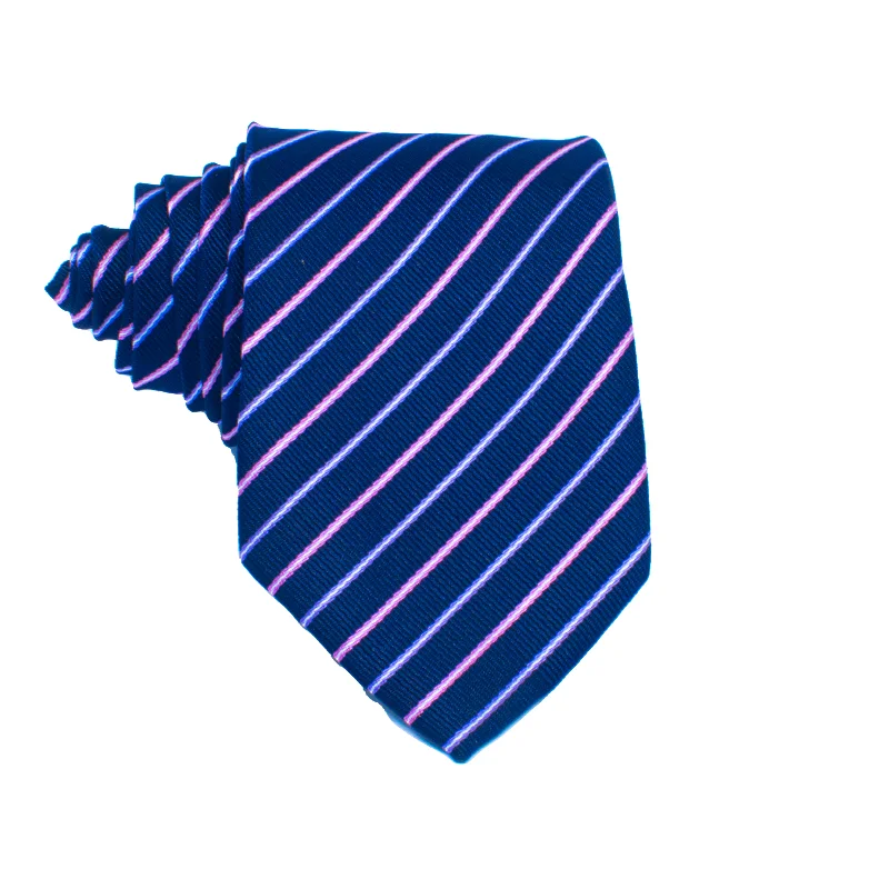 Mens Neck Tie - Navy With Violet Stripes