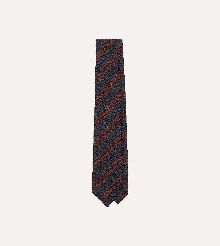 Navy and Red Stripe Hand Rolled Large Knot Grenadine Tie