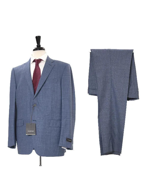 Ermenegildo Zegna Mens 46R Drop 7 Blue Wool Linen Silk Blend 2 Piece Suit