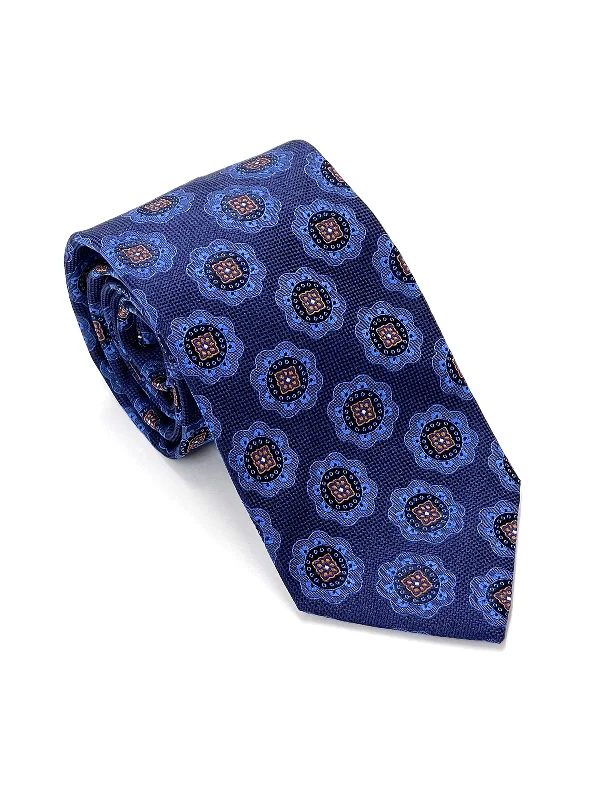 Large Mon Motif in Cobalt, Navy & Tan Tie