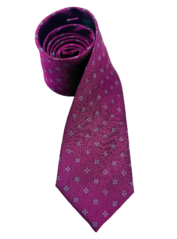 Fushcia Square Print Silk Tie