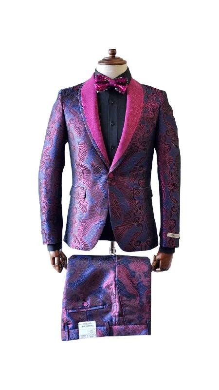 Giovanni Testi 1 Button Shawl Lapel Slim Fit Tuxedo GT1ST-1357 PINK/NAVY