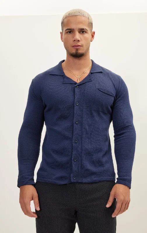 Men's Short-Sleeved ShirtsLong Sleeve Knit Button Down - Navy