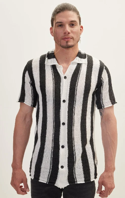 Men's Shirts with Belt LoopsOpenwork Stripe Knitted Polo - Anthracite