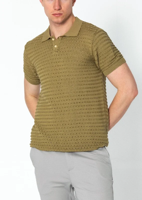 Men's Shirts with French CuffsEyelet Short Sleeve Polo Tee - Light Green