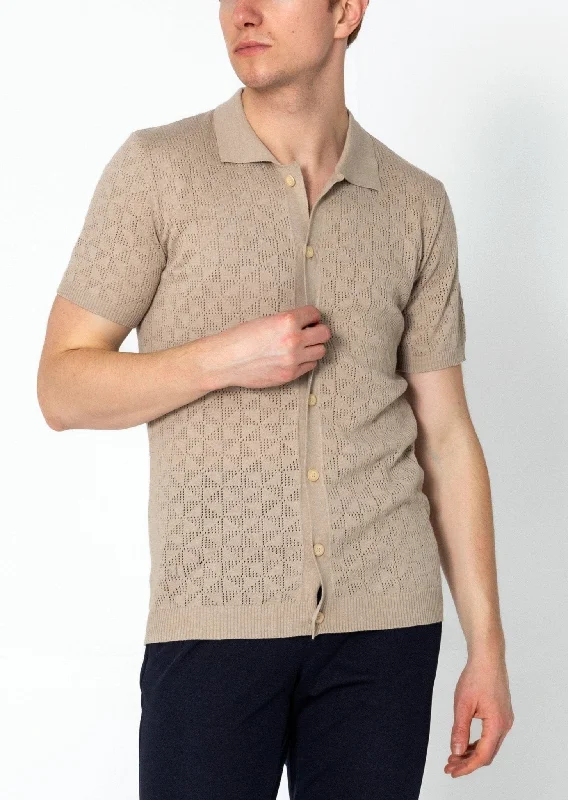 Men's Shirts with UV ProtectionGeometric Crochet Knit Polo - Stone