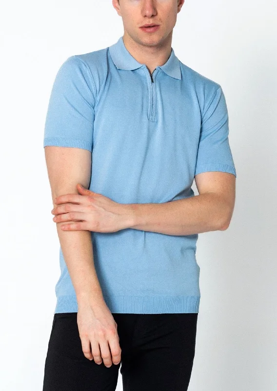 Men's Shirts for CampingZipper Closure Lightweight Polo Tee - Blue