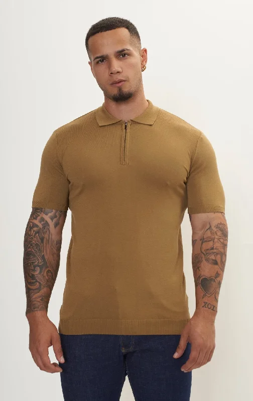 Men's Shirts for FishingZipper Closure Lightweight Polo Tee - Mustard